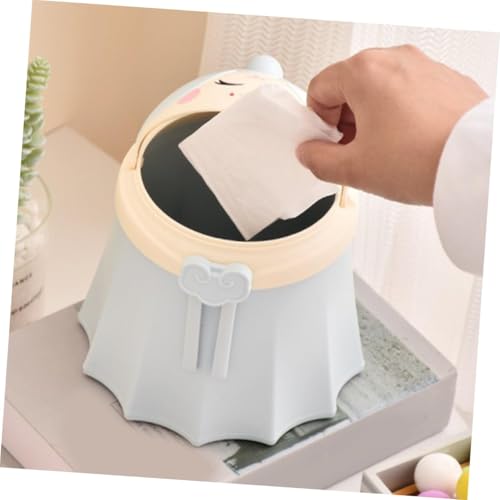 Image of Desktop Wastebasket Cute Chinese Doll Shaped Trash Can with Lid Plastic Garbage Bin for Bathroom Kitchen Home Office Sky-blue