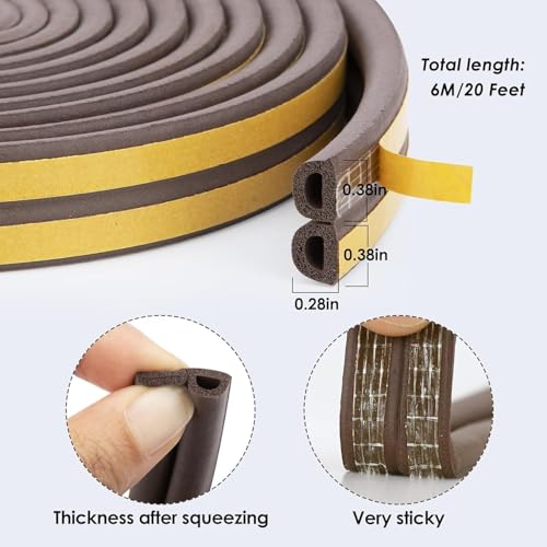 Image of Door Weather Strip Draught Excluder for Doors Self Adhesive Foam Draft Excluder for Windows Door Insulation Strip Weather Stripping Door Seal Strip, Epdm, Foam, Rubber (Brown)