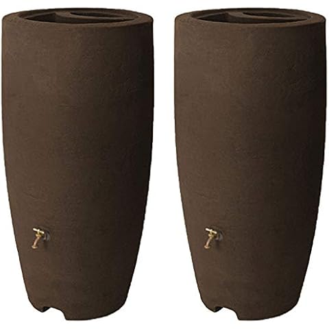 Algreen Athena 80 Gallon Plastic Outdoor Rain Barrel with Brass Spigot and Screen Guard for Rain Water Collection and Storage, Brownstone (2 Pack) Cover