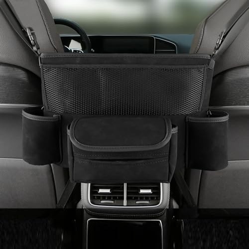 Organizador de automóvil, soporte de cuero de gran capacidad entre asientos, bolsa de red para el respaldo del asiento, soporte de bolsa de