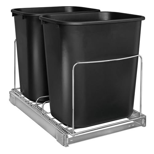 Image of LYNK PROFESSIONAL Double Pull Out Trash Can Under Cabinet - Under Sink Trash Can Slider - Trash Can Slide Out Drawer - Sliding Pull Out for Kitchen Garbage Bin (Trash Cans Not Included)
