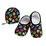 Snoozies Slippers for Women - Multi Dog Paws Skinnies & Travel Pouch Womens Slippers - House Slippers for Women - Black - Medium