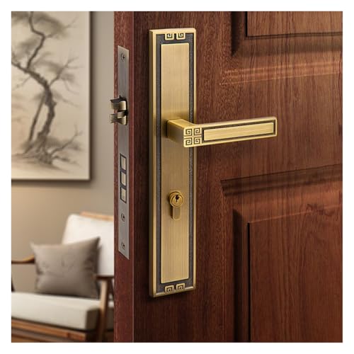 Serrure double poignée style chinois pour porte de chambre à coucher rétro