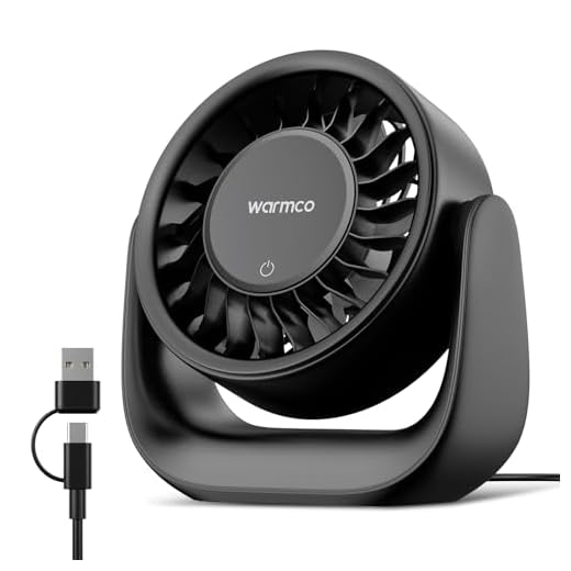 Warmco DS1 USB Desk Fan, 6.4 Inch Plug In Fan for Office | USB-C & USB-A Power, 3 Speeds, 6m/s Airflow, 120° Tilt, 90° Wide Airflow, Touch Control