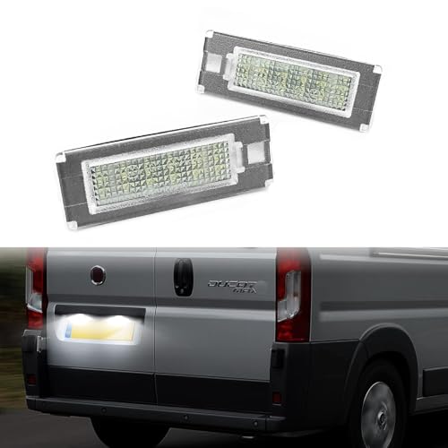 GSRECY 2PCS LED Number License Plate Light, White, Compatible with Fiat Ducato, Peugeot Boxer, Citroen Jumper, Lancia Ypsilon, 2003-2020, Xenon White Light, Canbus Lamps