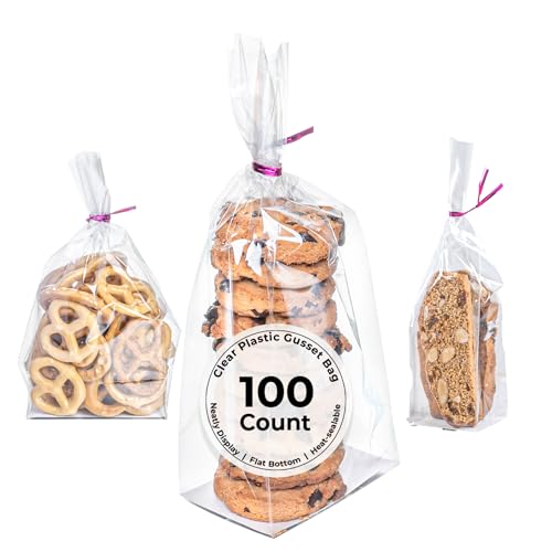 Restaurantware Flat Bottom Heat Seal Sandwich Bags Heat Sealable Food Bags - Gusset Bag with Paper Insert - Clear - 3 x 2 x 8 Inch - 100ct Box - Bag Tek
