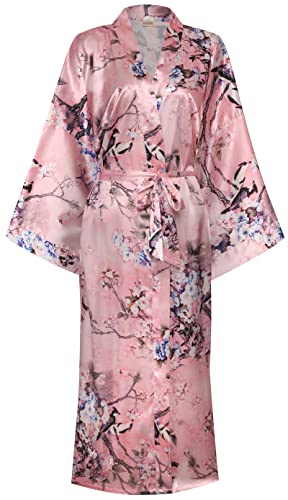 Image of goodmansam Women's Long Floral Satin Kimono Robes Bridal Dressing Gown Wedding Bridesmaid Nightgown