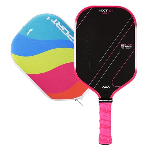 AMA SPORT Carbon Fiber Pickleball Paddles USAPA Approved 16mm Pickleball Paddle Friction Textured Surface Thermoformed Pickleball Racket with Propulsion PP Honeycomb Core (NXT 01 MAX-Pink)