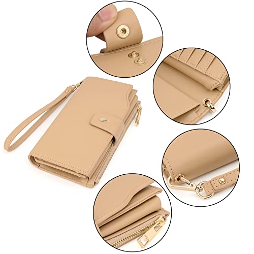 Image of UTO Wallet Women Vegan Leather Wristlet Snap Long Purse Credit Card Holder Elegant Clutch