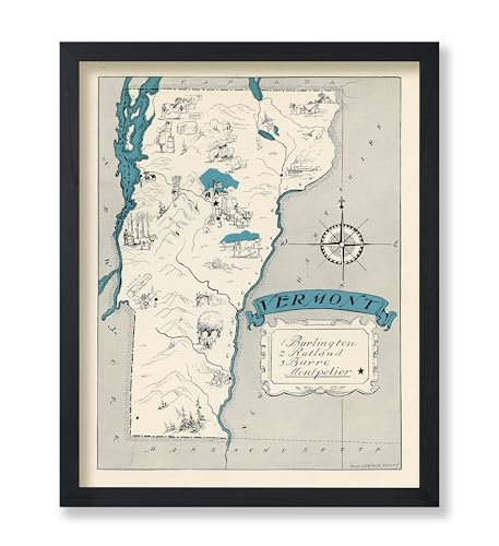Poster Master Vintage Map Print - Retro Vermont State Map Poster - Educational Art - Gift for Teacher, Student, Travel Lover - Decor for Classroom, Office, Dorm - 8x10 UNFRAMED Wall Art