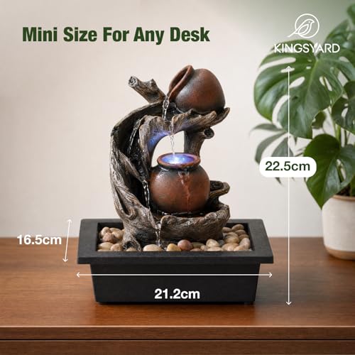 Image of Kingsyard Zen Tabletop Water Fountain, Cascading Waterfall with LED Lights