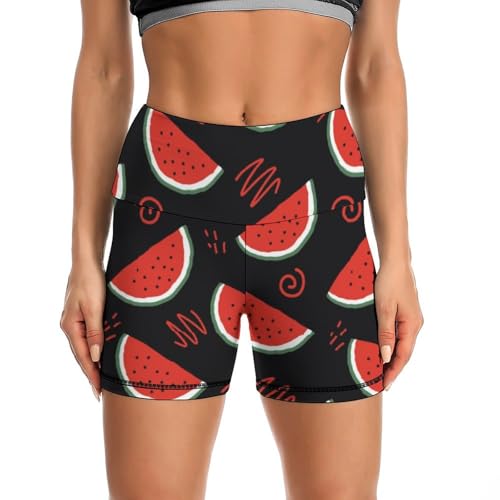 JYYAU Cute Watermelon High Waist Yoga Shorts for Women Athletic Shorts Leggings Running Pants Black