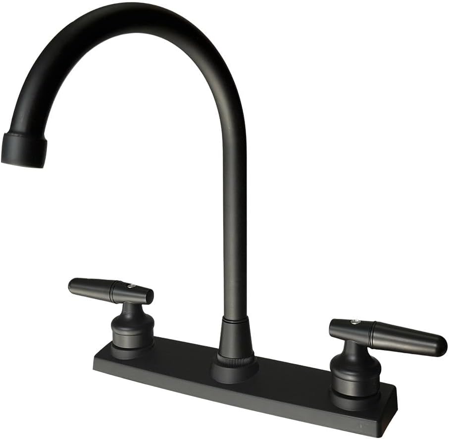 RV Kitchen Faucet,Non-Metallic RV Kitchen Sink Faucet Replacement with Two Handle-8" Main Body-High Arch-360 Swivel Replace for Campers Motorhomes Travel Trailers (Style-2-Black)