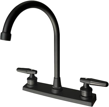 RV Kitchen Faucet,Non-Metallic RV Kitchen Sink Faucet Replacement with Two Handle-8" Main Body-High Arch-360 Swivel Replace for Campers Motorhomes Travel Trailers Style-2-Black