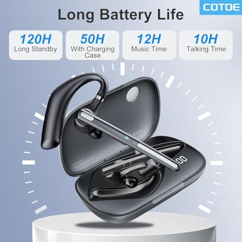 Image of Bluetooth Headset with 72-Hour Talk Time & 500mAh Charging Case, Bluetooth V5.3 Headset with Noise Cancelling Mic - Wireless Earpiece Hands-Free Headphones for Office Trucker Driving Business,Black