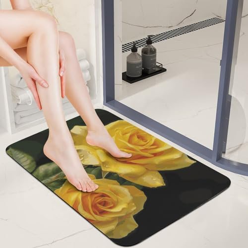 Tapis absorbant l'eau et antidérapant à motif fleuri jaune - 3