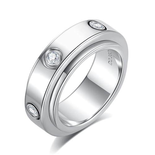 AnuClub Moissanite Gear Spinner Rings 2/2.5mm D Color VVS1 Moissanite Fidget Bands Eternity Rings for Women