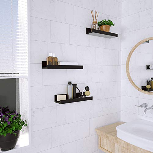 OROPY Photo Ledge Wall Shelves - Set of 2 15-inch Solid Wood Floating Picture Display Shelf for Picture Frames in Living Room, Bedroom, Nursery (Black) - Thumbnail 3