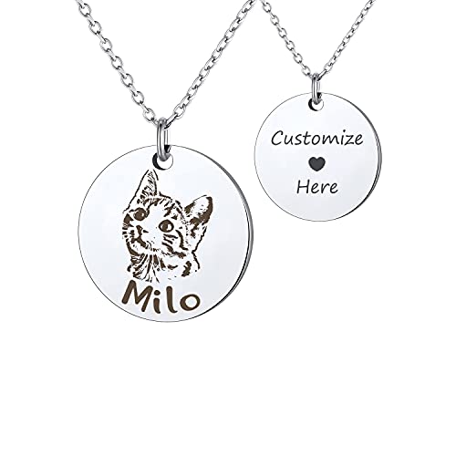 Anavia Custom Pet Portrait & Name Necklace, Personalized Pet Gifts Photo Engraved Necklace, Pet Memorial Jewelry Gift, Cat Dog Necklace For Animal Lover, Dog Mom, Birthday Gift (Silver) #TOP9