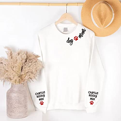 Nazenti Embroidery Sweatshirts, Personalized Dog Mom Embroidery Sweatshirts, Dog Mom Sweatshirts For Women, Women Mama Sweatshirts Dog Paw Sweatshirt Long Sleeve Shirt; Mothers Day Shirt For Women #TOP2