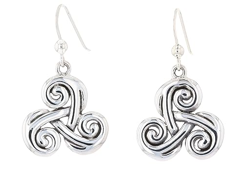 Sterling Silver Celtic Spiral Triskele Trinity Knot Dangle Earrings