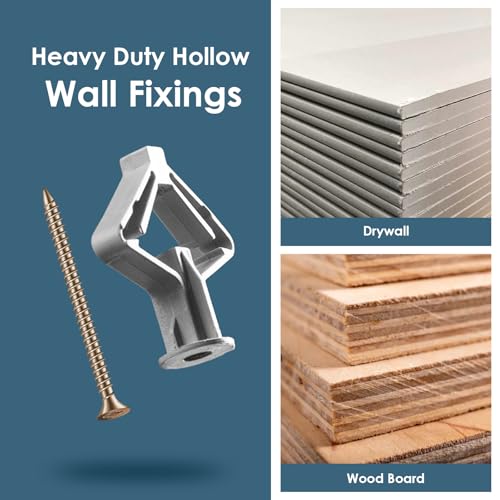 60-Pack Plasterboard Wall Plugs, Gypsum Board Fixing Anchors for Hollow Walls, Universal Heavy-Duty Drywall Anchors, Self-Expanding Gray Anchors, Anti-Rotation Expanding Plasterboard Screws - Image 2
