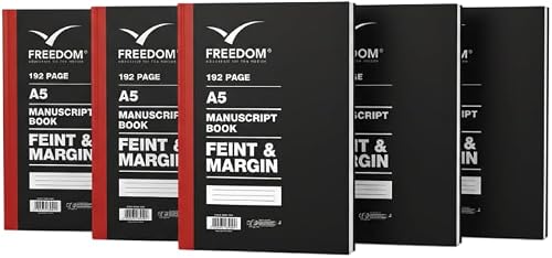 Pack of 5 – 192 Pages A5 Manuscript Books (Feint & Margin)