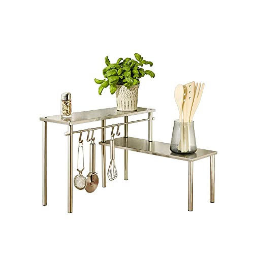 Basera Arbeitsplatten Küchen-Eckregal mit 2 Etagen aus rostfreiem Edelstahl, Gewürzregal (45 x 31,5 x 16 cm, Modern) Cover