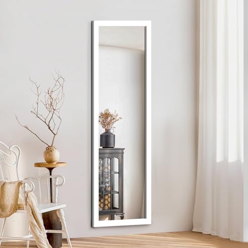 Image of White Framed Full Length Mirror, 48 inch x 12 inch Wall Mounted Body Mirror with 5mm HD Shatterproof Glass, Vertical & Horizontal Hanging Mirror for Bedroom, Bathroom, Living Room, Entryway