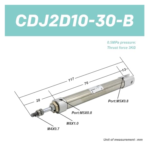 Mini varilla única neumática CDJ2D10 con carrera ajustable de 10 a 200mm 3