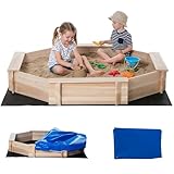 Outsunny Kids Wooden Sand Pit Children Sandbox with Cover Outdoor Playset for Backyard for 3-8 years 139.5 x 139.5 x 21.5 cm