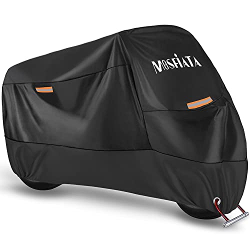 MOSFiATA Waterproof Motorcycle Cover, 210D Thickned Oxford Cloth with Lock Holes, for Honda, Yamaha, Suzuki, Kawasaki, Outdoor Protection, 96.46 x 41.34 x 49.21 inch