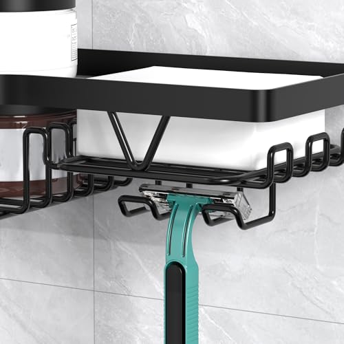 Kegii Corner Shower Caddy, Bathroom Shower Organiser Shower Storage with Soap Holder, No Drilling Bathroom Corner Shelves, Black 3 Pack