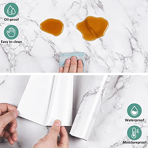 Image of Caltero White /Grey Marble Wallpaper, 24x197 Glossy PVC, Self-Adhesive Contact Paper for Kitchen Cabinets, Bathroom, Waterproof, Removable, Wide Usage, 32 sq.ft