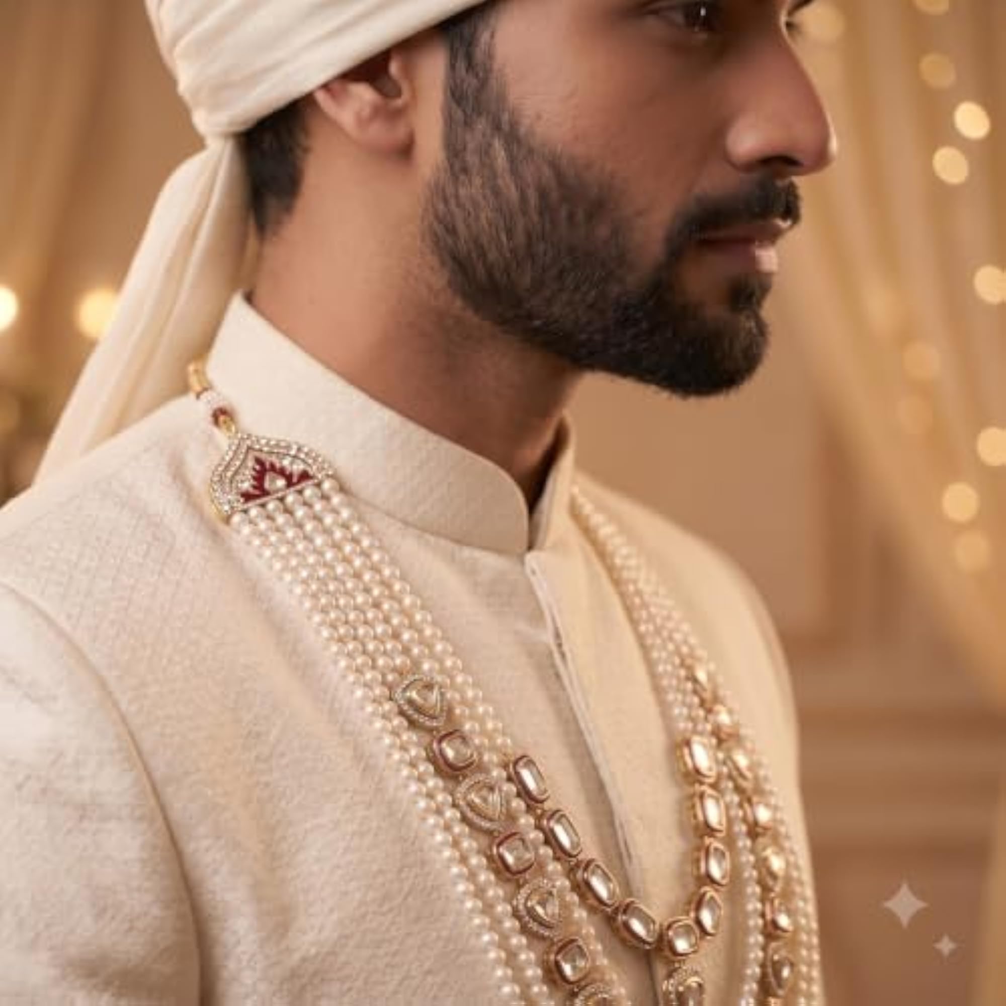 Men's Multi-Layered Kundan & Pearl Dulha Mala for Sherwani