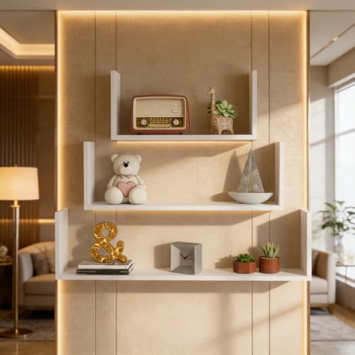 Image of Kite Multipurpose Modular Wall Racks /Shelves /Organiser /Decor Particle Board Wall Shelf (Number of Shelves - 3, White)