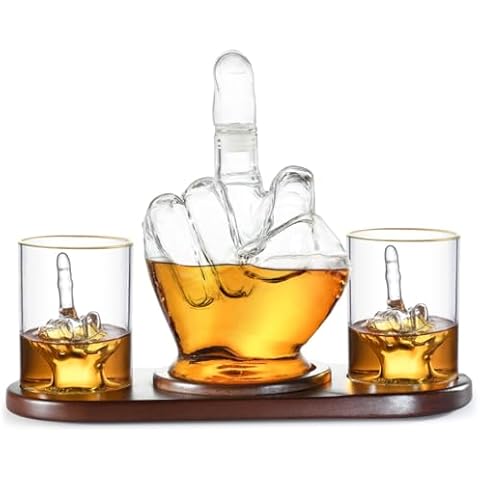 Middle Finger Whiskey Decanter Set - Wine Container & Middle Finger Glasses for Scotch, Tequila, Brandy, Rum, Bourbon & Alcoholic Drinks - Gift Accessories for Men, Dads, Boyfriends Cover