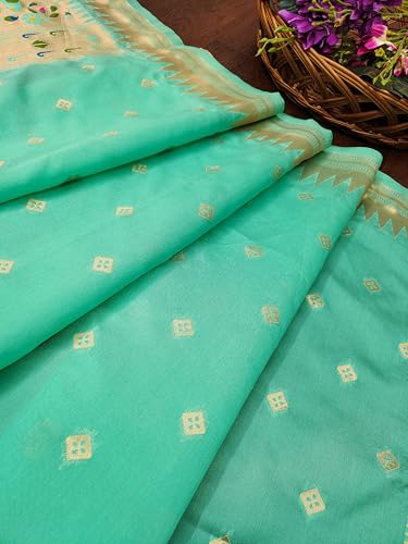 Image of DEVANGI Women's Woven Paithani Banarasi Silk Dupatta /Chunni For Women, Floral Print 1 Meter Wide and 2.3 Meter Length Printed Designer Dupatta /Chunni For Girls
