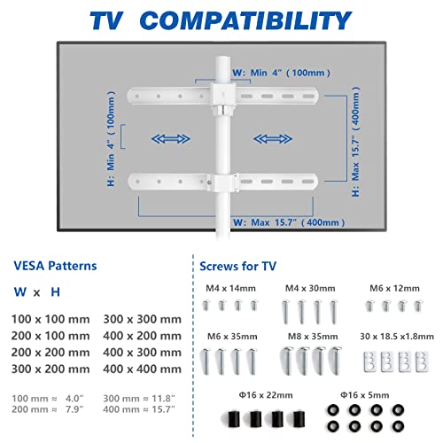 Miniatura 8 de Soporte Television Pie Suelo Trípode - Rfiver Soporte Tv Giratorio Madera Para 32-65 Pulgadas Televisor - Blanco Alto Altura Ajustable Tv Stand Con Patas De Madera Max Vesa 400 400mm 35kg