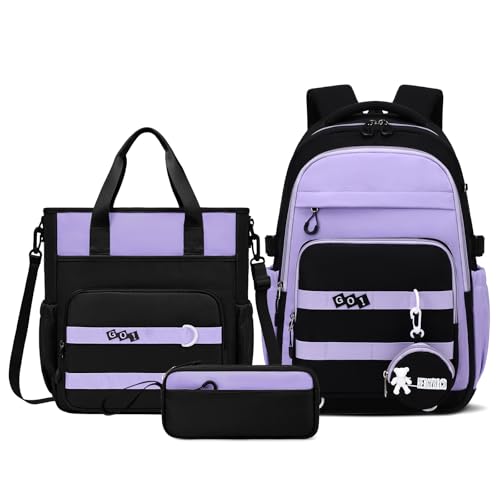 Amythe Sac à Dos pour Fille Collège, Ensemble de Cartable 3 Pièces - Sac à dos Scolaire Fille+Sac Bandoulière+Trousse - Sac Ecole Grande Étanche pour...