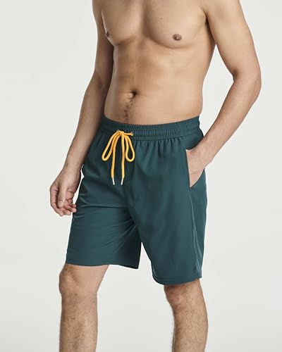 Real Essentials 3 Pack: Men's 9" Inch 2 in 1 Board Shorts with Compression Liner - Bathing Suit with Back Flap Pocket2