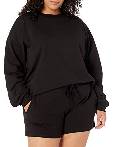 The Drop Women's Margot Loose Long Sleeve Crewneck Drop Shoulder Sweatshirt, Black, S #TOP3