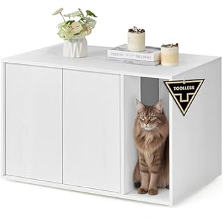 SONGMICS Home Meuble Litière Chat, Assemblage Ultra-Rapide sans Outils Toolless, Cache-litière pour Grands Chats, Porte à Ouverture par Pression, Table, Minimaliste, Moderne, Blanc Neige PCL013W01