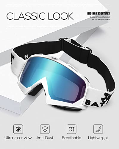 Image of BATFOX Motorcycle ATV Goggles Dirt Bike Motocross Safety ATV Tactical Riding Motorbike Glasses Goggles for Men Women Youth Fit Over Glasses UV400 Protection Shatterproof (blue /white black)