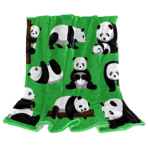 Couverture polaire verte panda plaid décoratif pour sol de lit