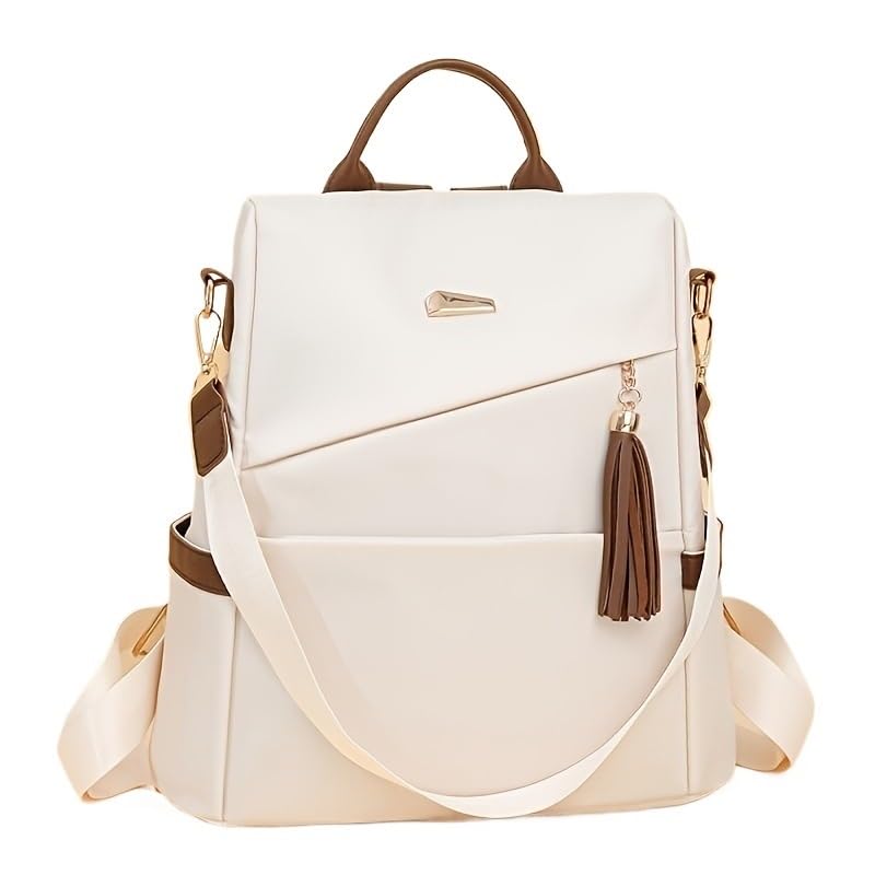 Stylish Waterproof Nylon Backpack for Women Large Capacity Soft Shell Daypack for Casual or Work Use with Breathable Design(White)