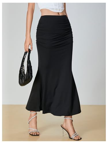 SOLY HUX Women's Maxi Bodycon Long Skirt High Waisted Ruffle Ruched Flowy Mermaid Skirts4