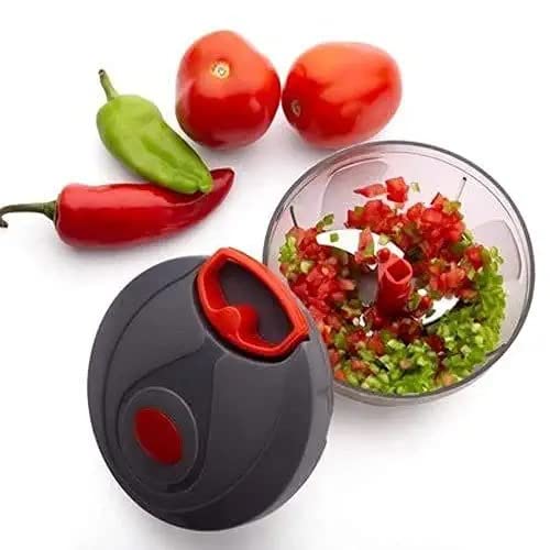 Image of RIOMAX Plastic 450 ML Manual Vegetable Chopper with 3 Blades /Pull Chopper /Vegetable Cutter /Dori Chopper /Quick Chopper (450 ML, Grey)