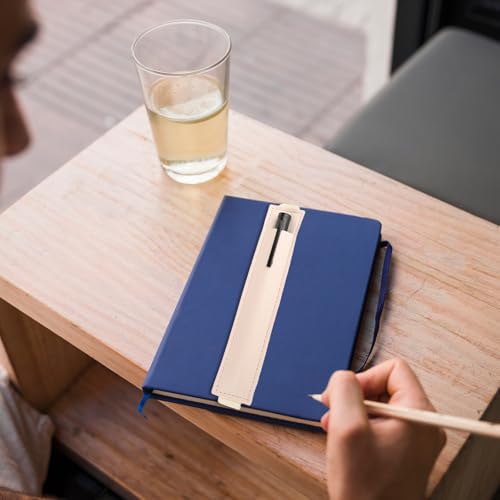 Image of 2 PCS Pen Holder for Notebook, Beige Pen Sleeve Pouch with Elastic Band, PU Leather Pencil Holder Loop for Journal Office Books School