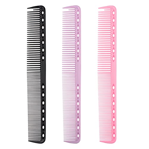 MEISH 3 Pieces Cutting Hair Comb Set - Fine Tooth, Standard Teeth, Clipping Comb for Styling - Barber Salon Hair Care Tools (3 Colors)